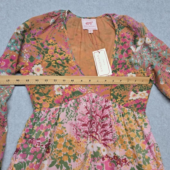 Banjanan Dress Womens XS Extra Small Floral Patchwork Boho Long‎ Sleeve Maxi - Picture 10 of 16